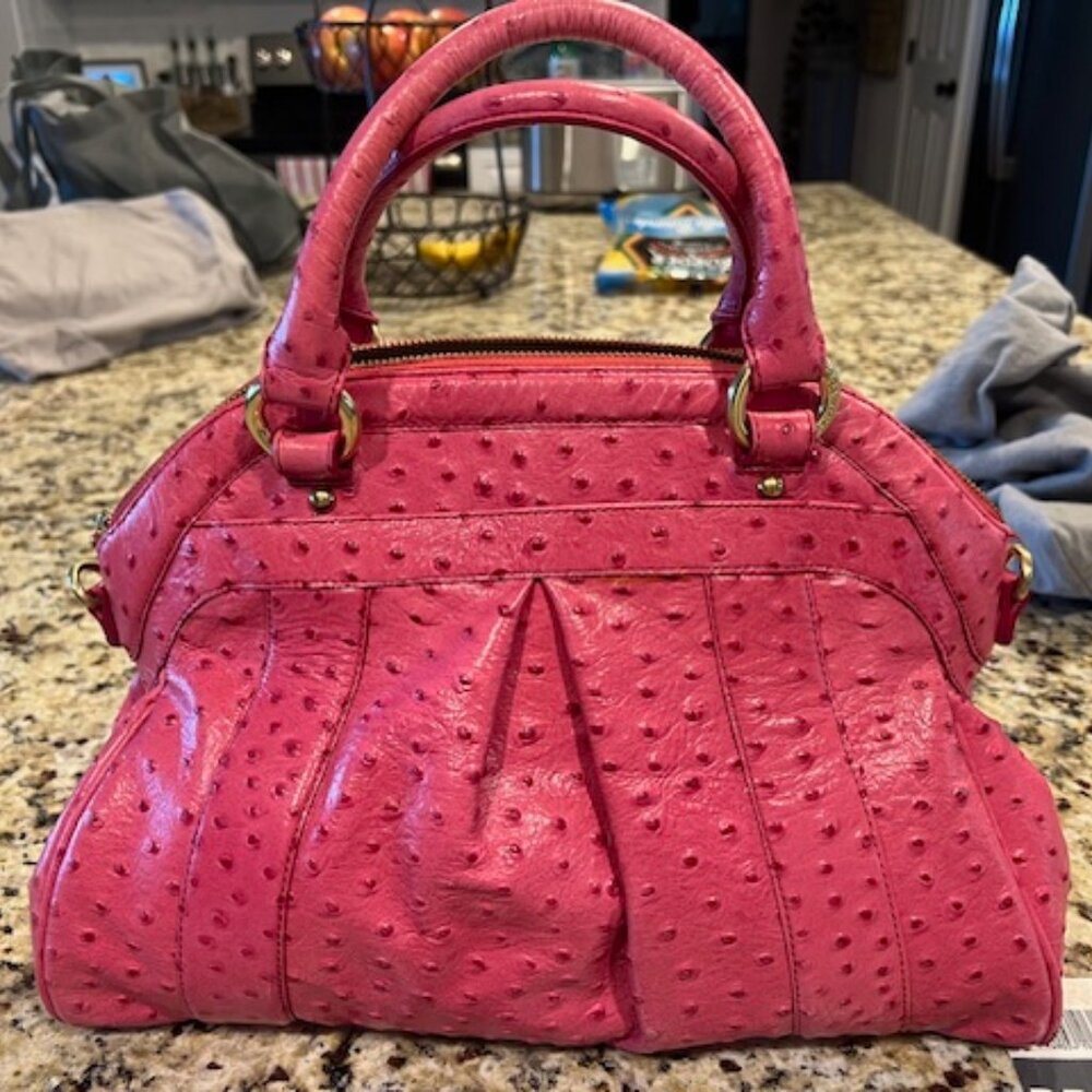 Brahmin Louise Rose Raspberry Mason Ostrich Genuine Leather Handbag